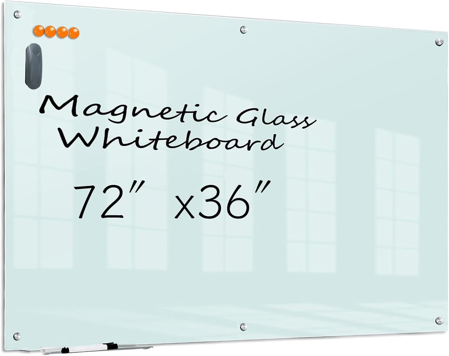 KIZZBY Glass Dry Erase Board - 72in x 36in Frameless Design