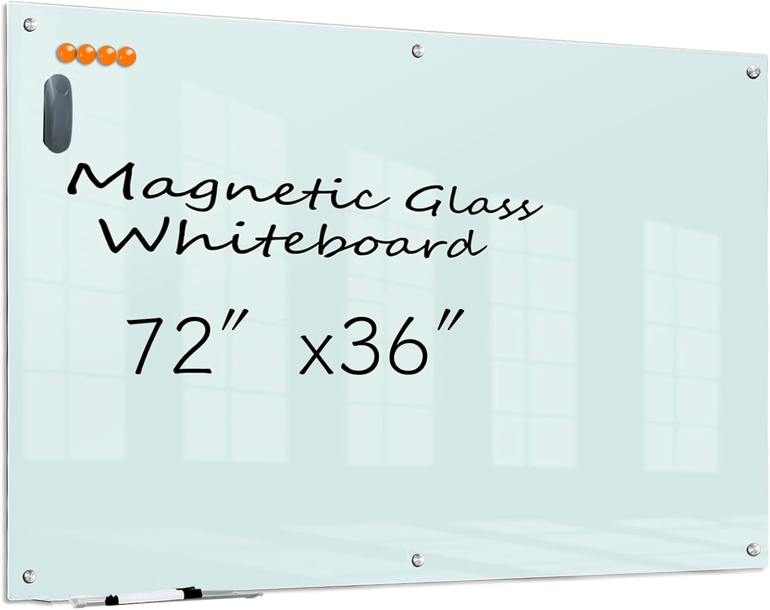 KIZZBY Glass Dry Erase Board - 72in x 36in Frameless Design
