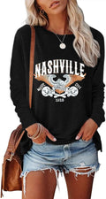 Women Nashville Country Music Guitar Long Sleeve T Shirt - Casual