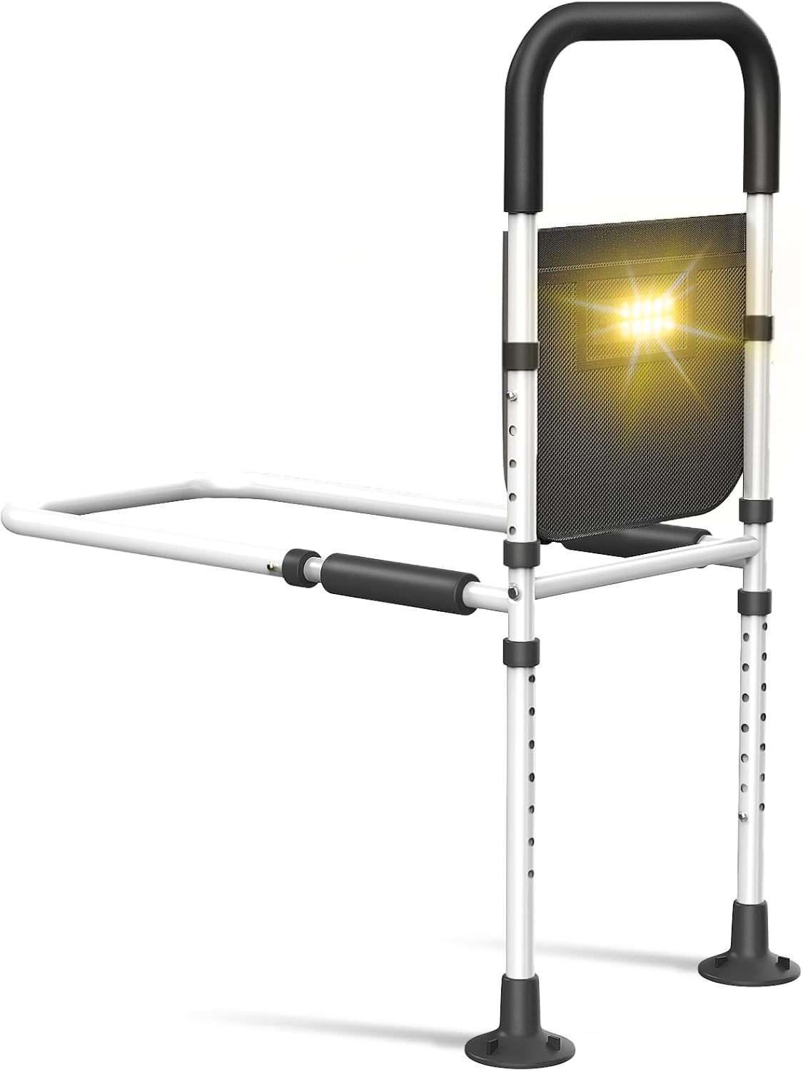 Adjustable Bed Rails for Elderly Adults with Motion Light & Storage