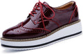 Women's Platform Lace-Up Wingtips Square Toe Oxfords - Retro Comfort