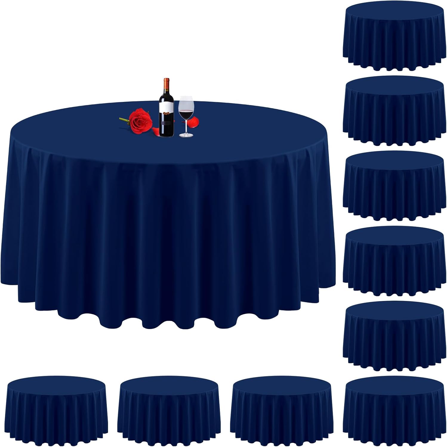 10 Pack Navy Blue Round Tablecloths for Elegant Events and Dining