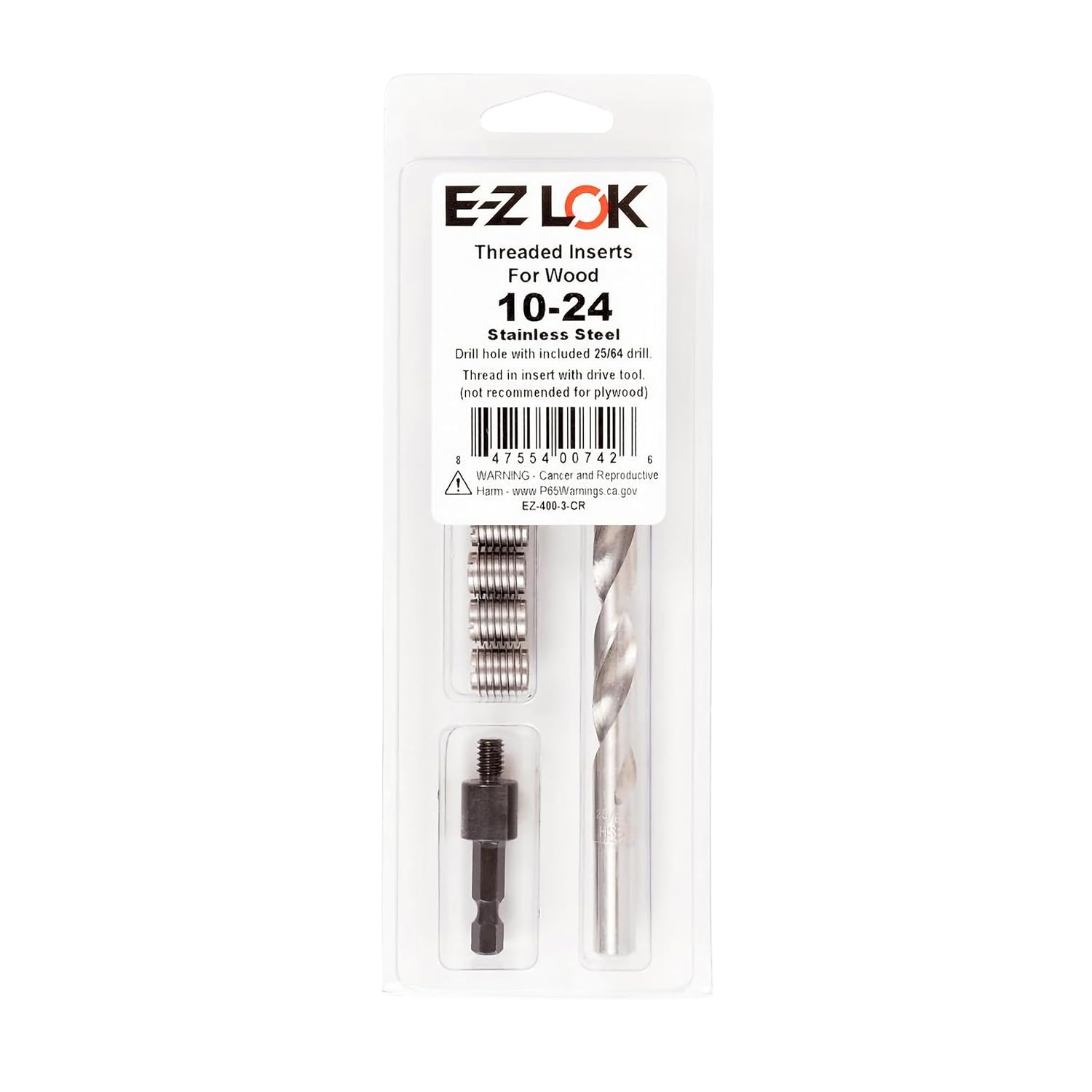 E-Z LOK 400-3-CR Threaded Inserts Installation Kit for Wood