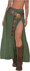 High Slit Boho Maxi Skirt for Women - Ruffle Hem Flowy Style