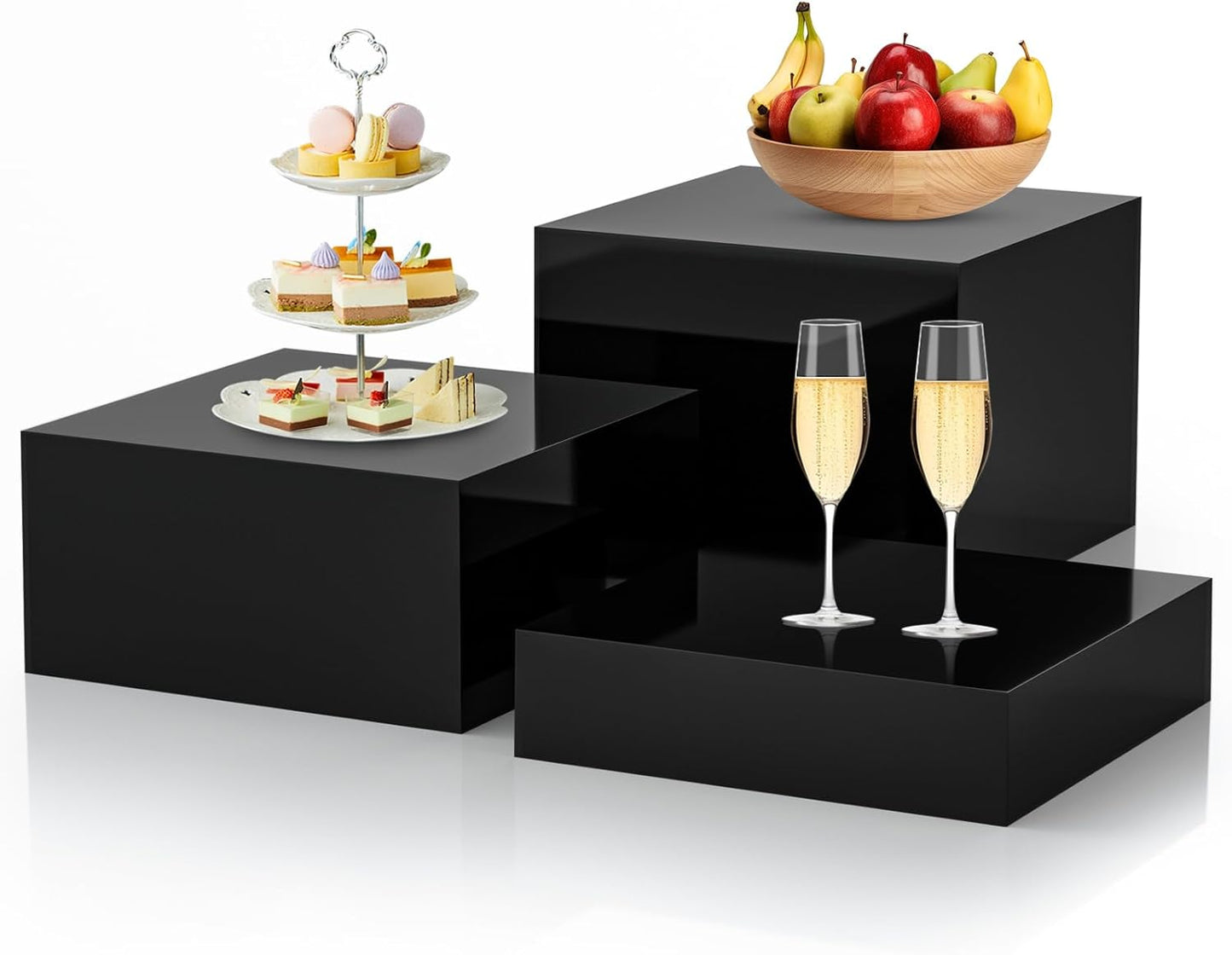 3Pcs Black Buffet Risers for Display Food at Parties and Events