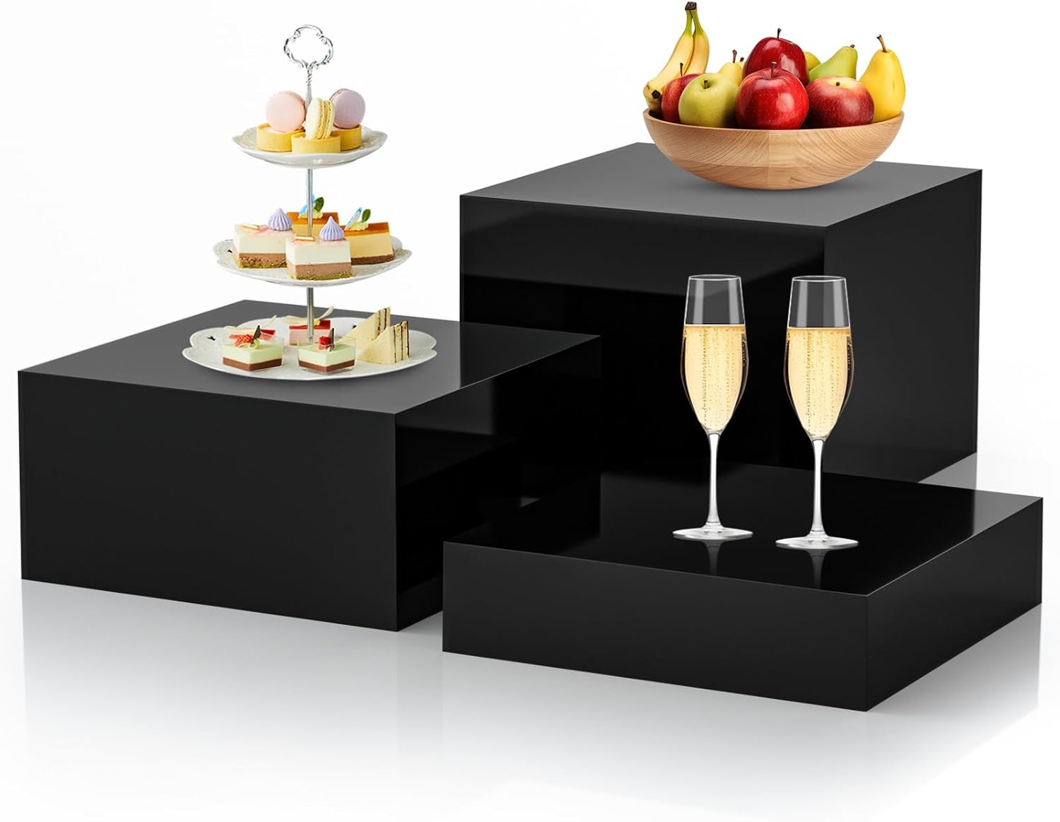 3Pcs Black Buffet Risers for Display Food at Parties and Events