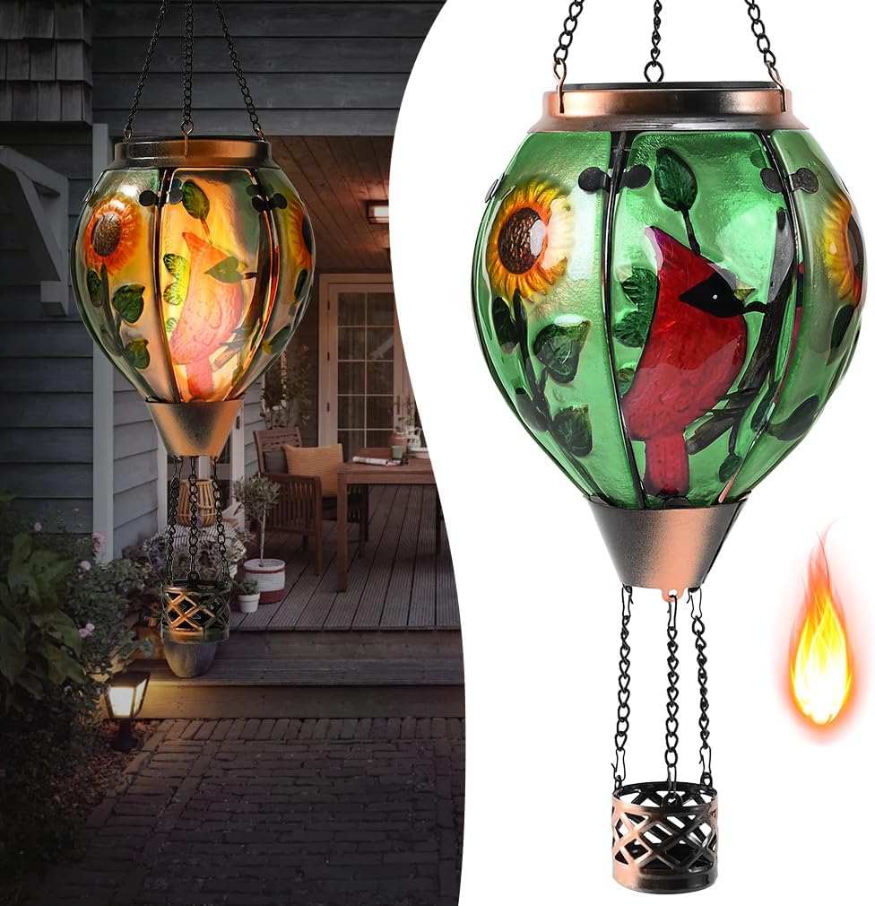 Hot Air Balloon Solar Lantern with Flickering Flame Effect