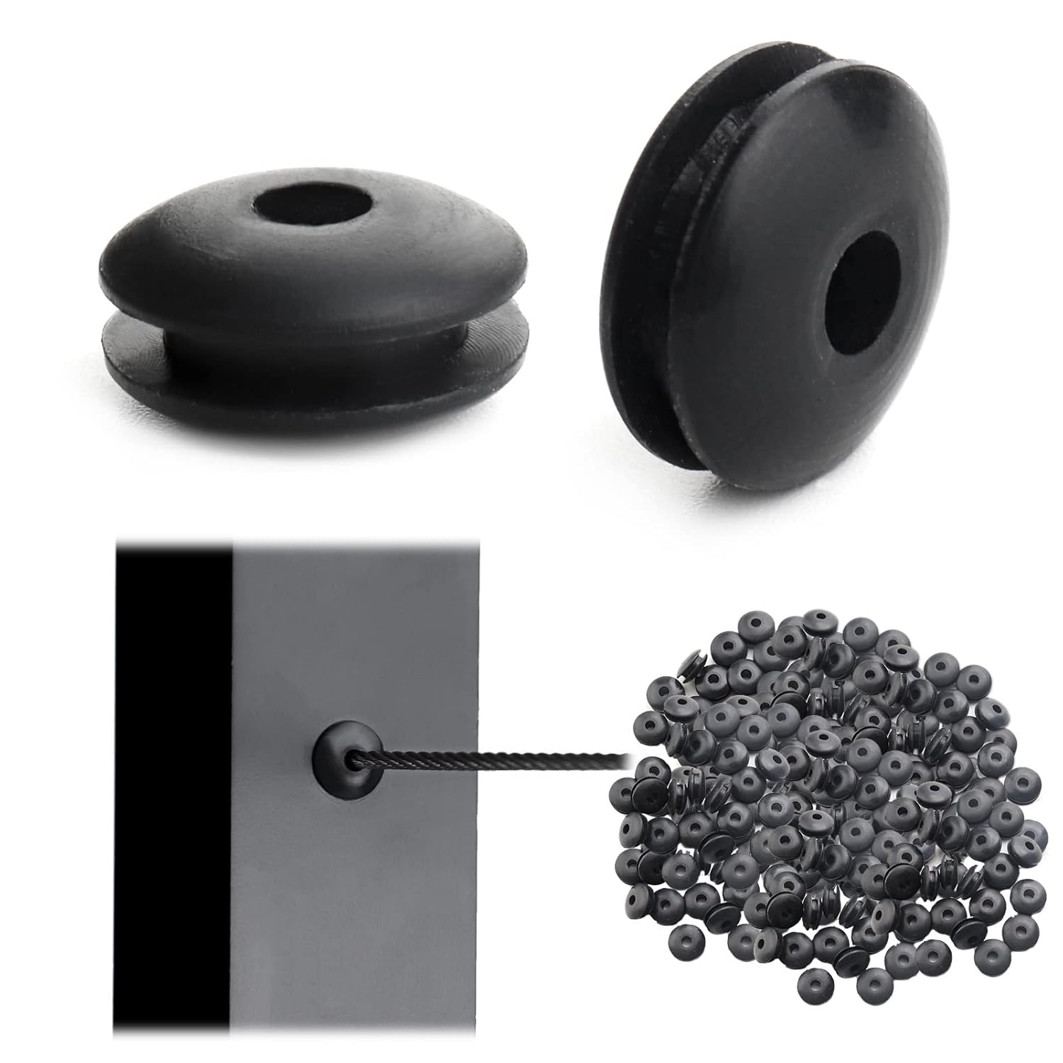 Muzata 250 Pack Black Cable Railing Rubber Grommets for Level Posts