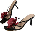 Open Toe Floral Kitten Heels for Women - Leather Summer Sandals