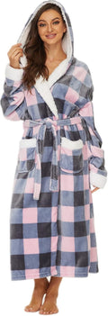 iniber Plush Robes for Women - Soft Fleece Hooded Long Robe