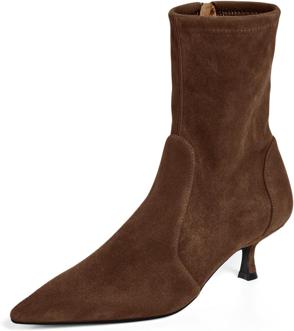 Coutgo Womens Low Kitten Heel Ankle Boots for Fall Fashion