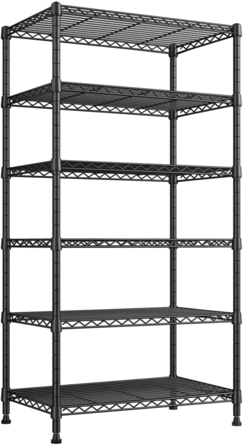 REIBII 6 Tier Metal Shelving Unit for Kitchen and Garage Storage
