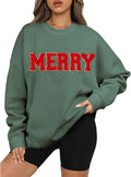 Merry Christmas Sweatshirt for Women Chenille Glitter Patch Oversized