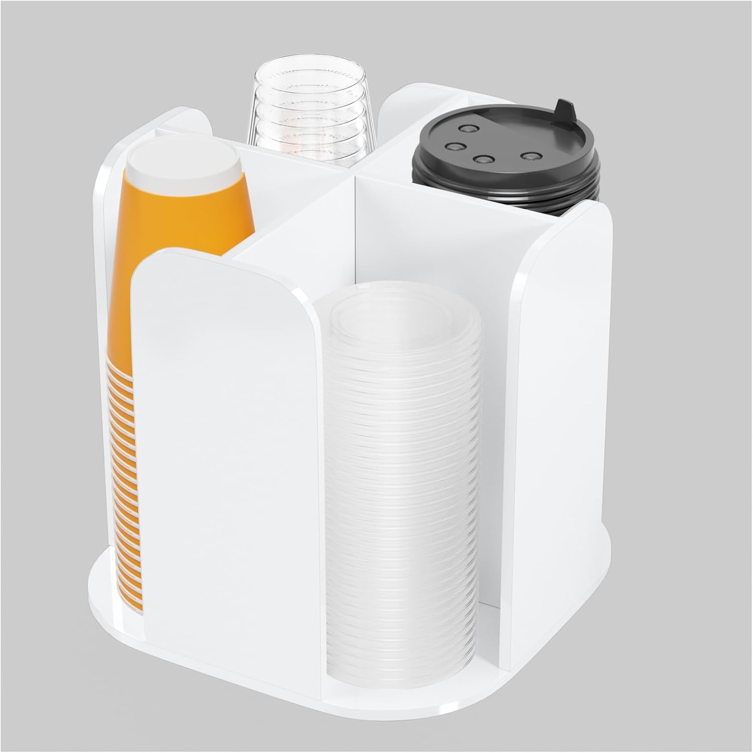 Rotatable 4-Compartment Acrylic Cup Dispenser for Coffee Stations