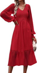 PRETTYGARDEN Women's Swiss Dot Smocked Midi Dress - Flowy Fall Fit