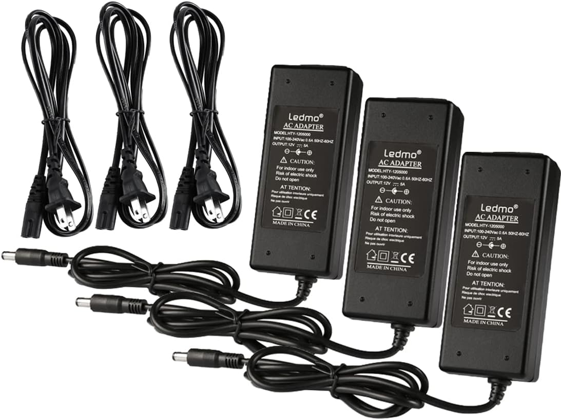 LEDMO 3 Pack LED Power Supply - 12V 5A, 60W Max for LED Strip Light