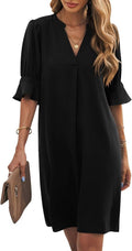 Wkior Shift Dress for Women V Neck Short Sleeves - Casual Flowy