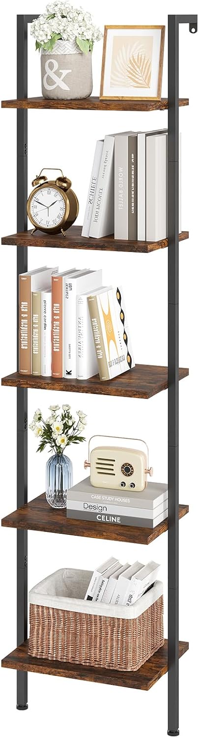 ELYKEN Ladder Shelf - 5-Tier Vintage Wood Wall Mounted Bookshelf