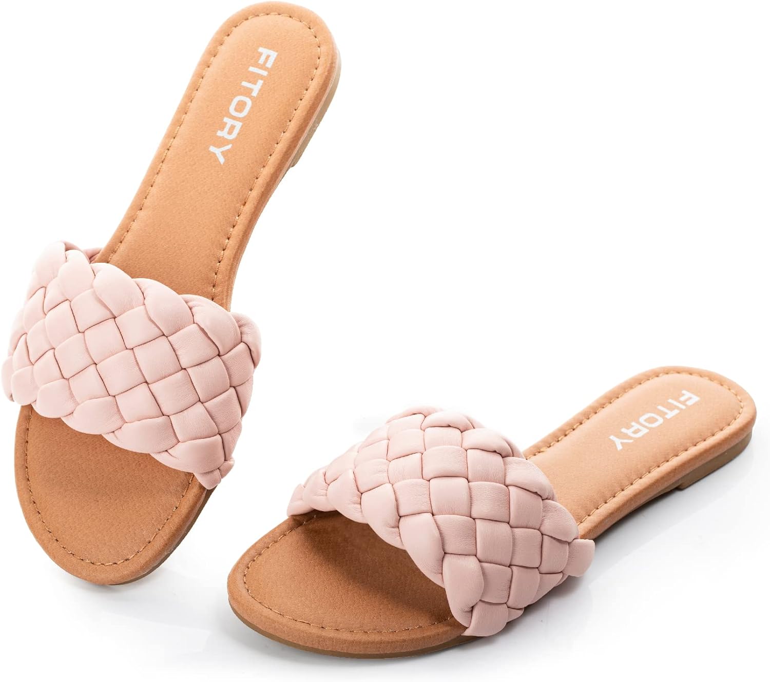 FITORY Womens Flat Sandals Fashion Round Open Toe Slip On Slides