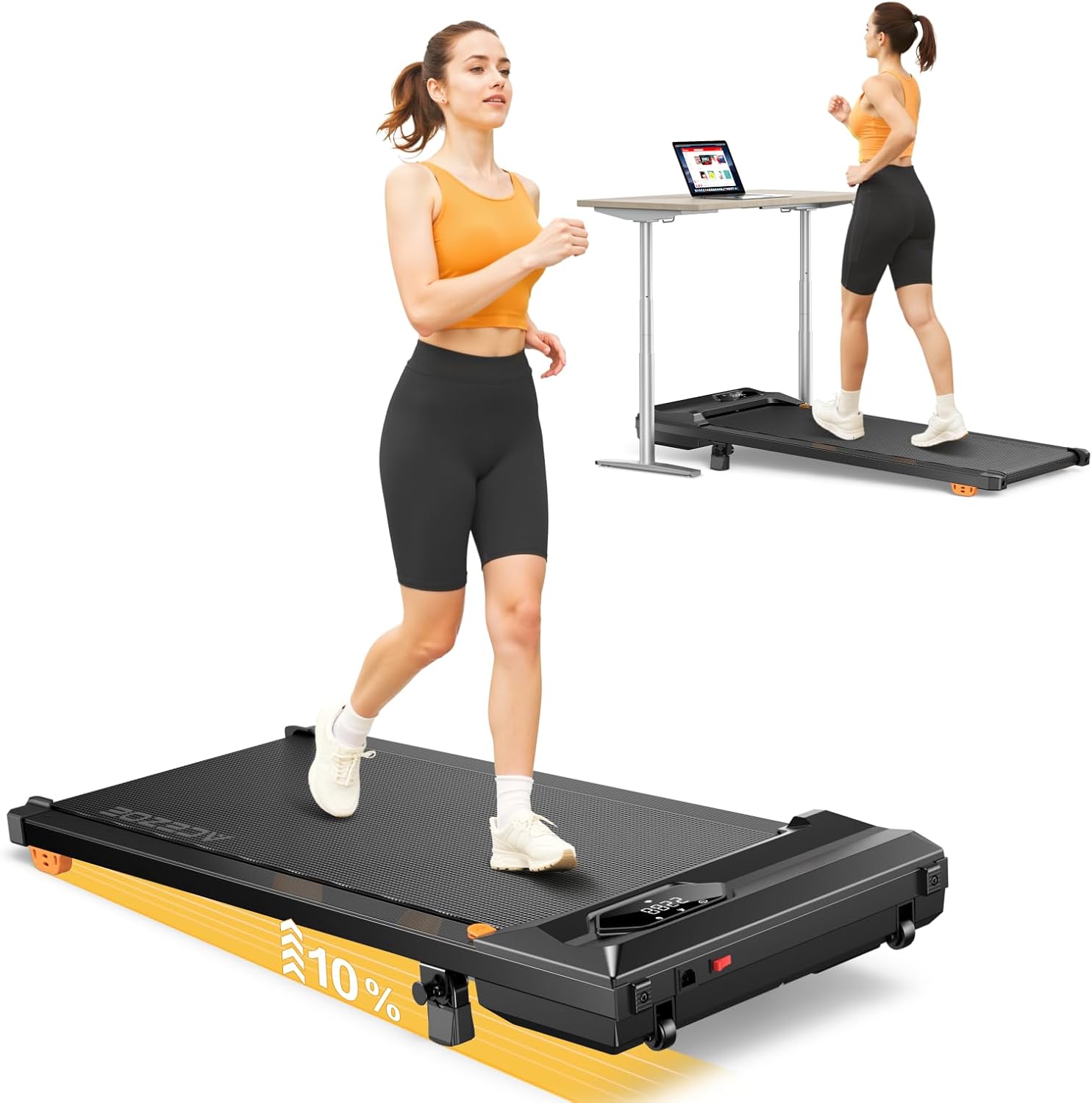 Acezoe Under Desk Treadmill: 10% Incline, Compact, Low-Noise - Exercise Anytime!