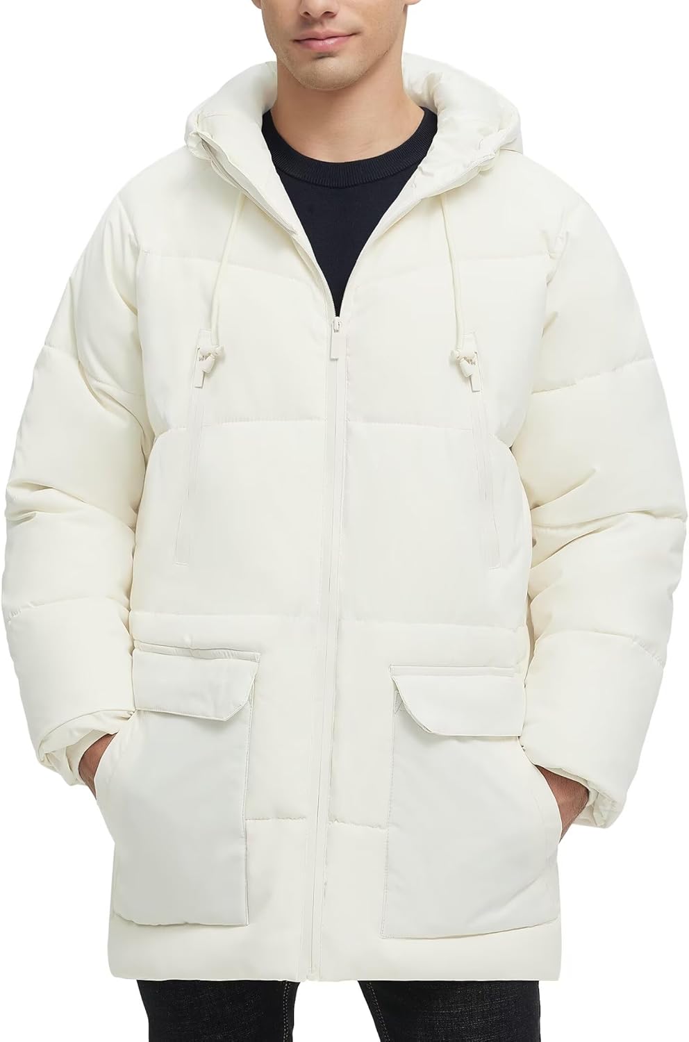 Men's Long Winter Coat Hooded Warm Quilted Jacket for Cold Weather