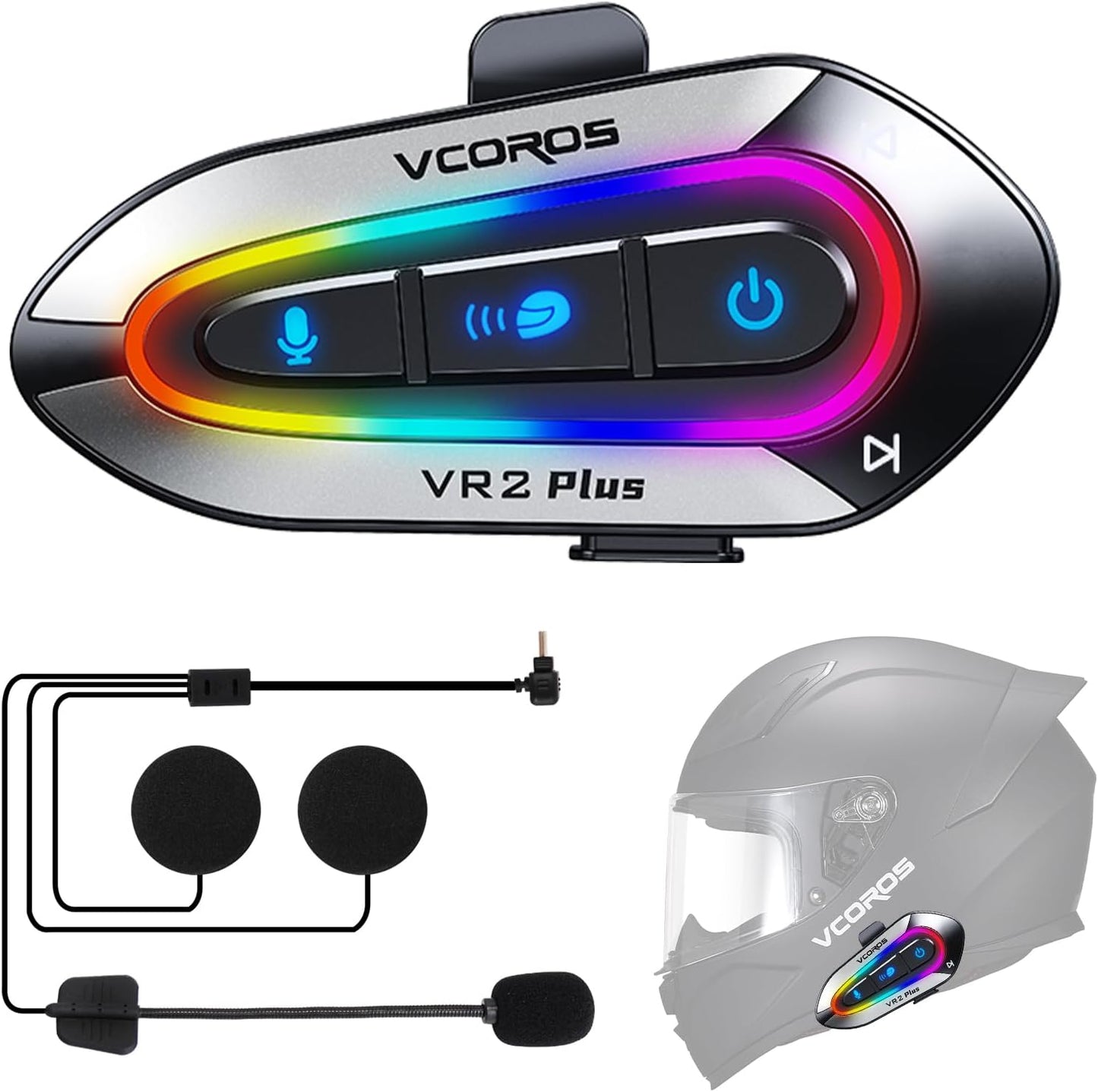 VCOROS Motorcycle Helmet Headset with RGB Lights for Riders