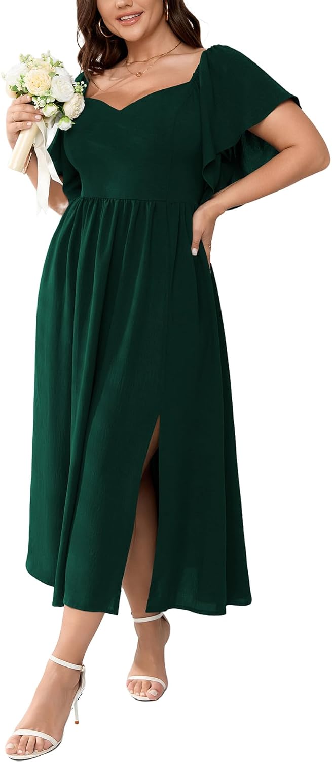 SCOMCHIC Plus Size Dresses Short Sleeve Sweetheart Neckline
