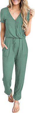 PRETTYGARDEN Jumpsuit for Women Short Sleeve V-Neck Romper - Casual