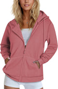 Womens Zip Up Fleece Lined Hoodie - Lightweight Casual Jacket