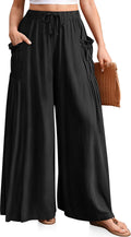 Women Linen Palazzo Pants Summer Wide Leg - Boho Drawstring Comfort