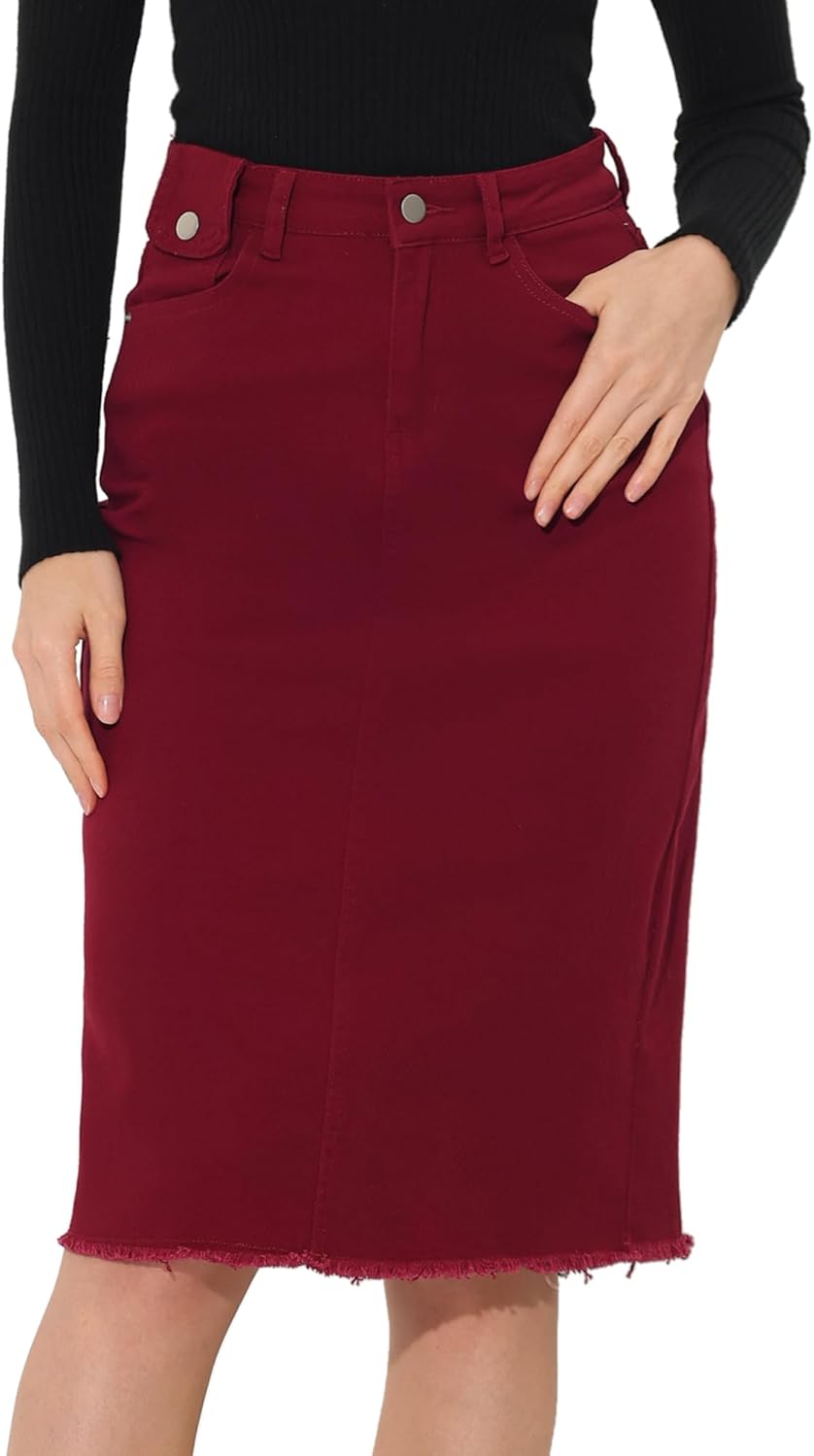 Allegra K Women's Casual Jean Skirt High Waist Back Slit Style