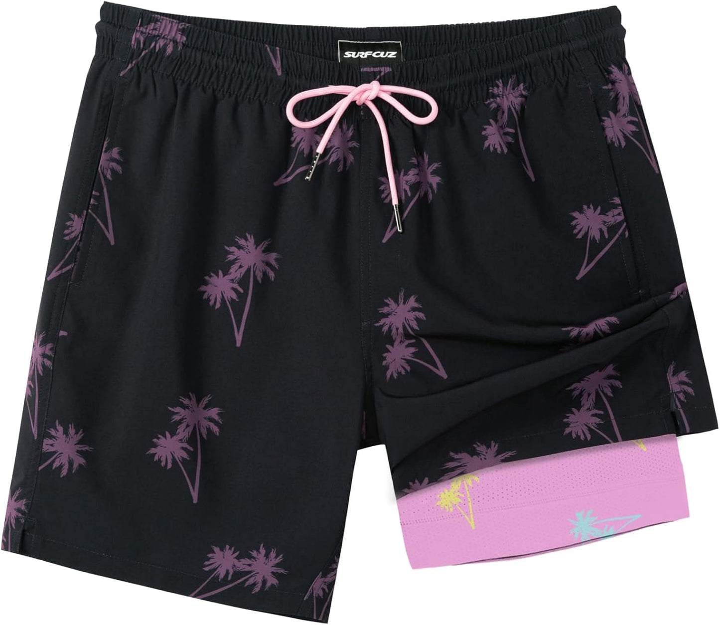 Quick Dry 7 Inch Mens Swim Trunks with Compression Liner