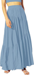 Boho Elastic High Waist Pleated A-Line Maxi Skirt - Flowy Comfort L=US