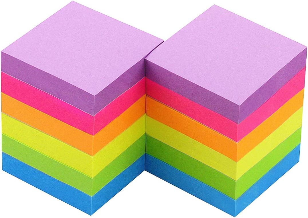 Vibrant 2x2 Sticky Notes: 12 Pads, 6 Bright Colors