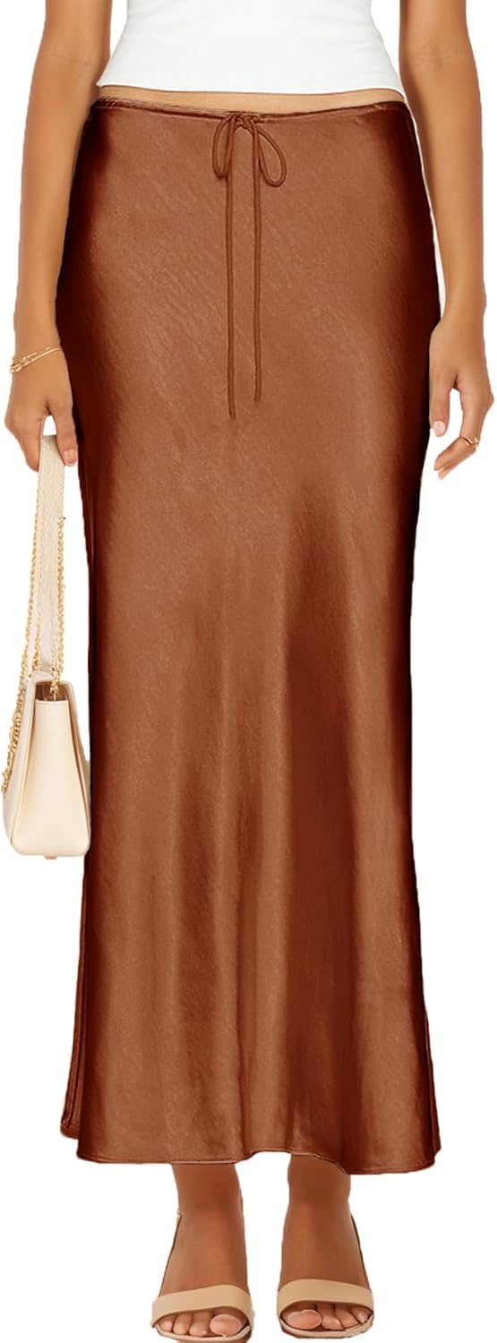 Womens Satin Silk Maxi Skirts for Casual A-Line Style