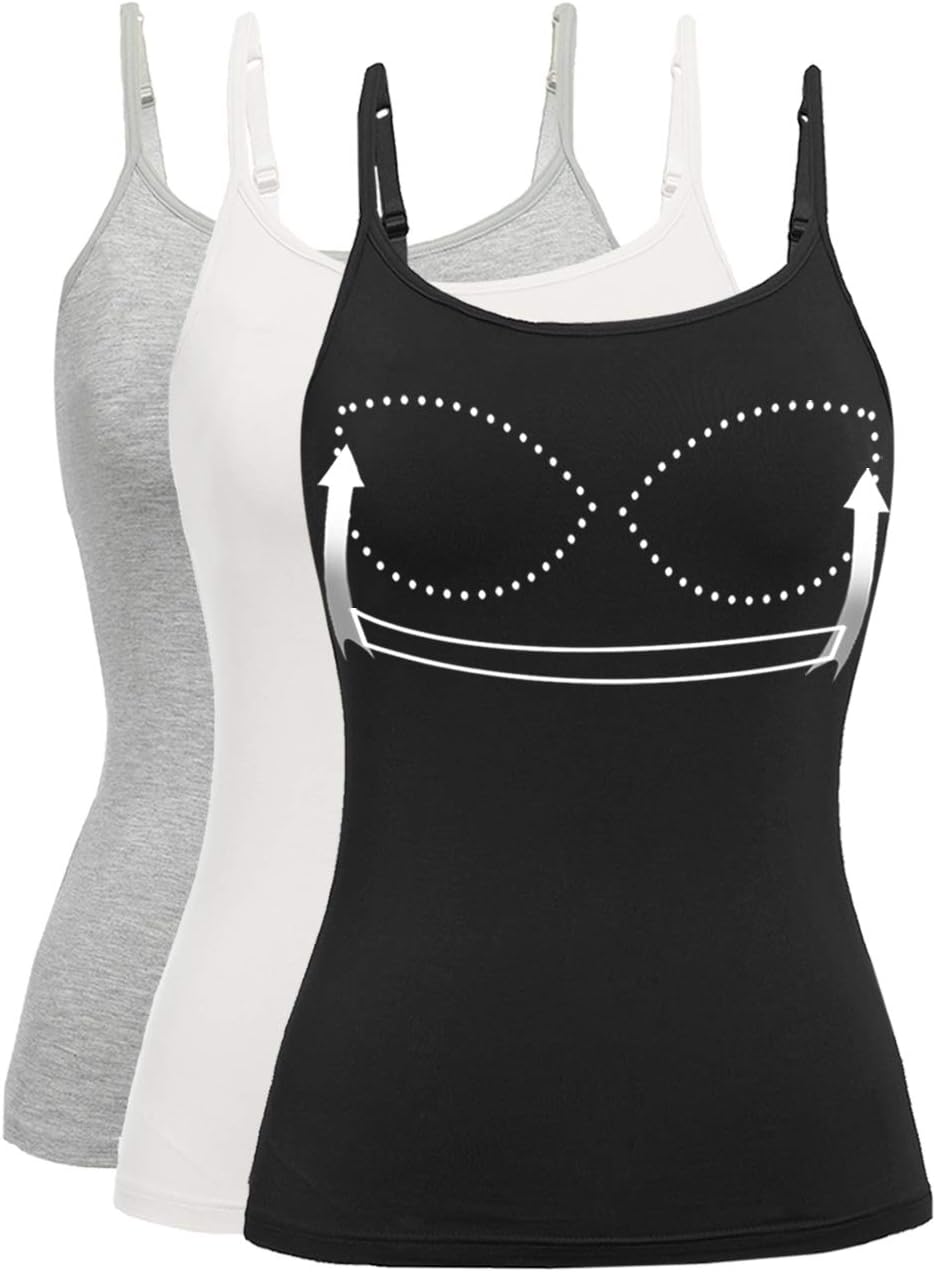 Womens Tank Tops Adjustable Strap Camisole with Built-in Bra