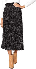 EXLURA High Waist Polka Dot Pleated Maxi Midi Skirt - With Pockets on