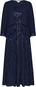 Two Piece Sequin Dress with Jacket - Elegant Mother of the Bride Gown