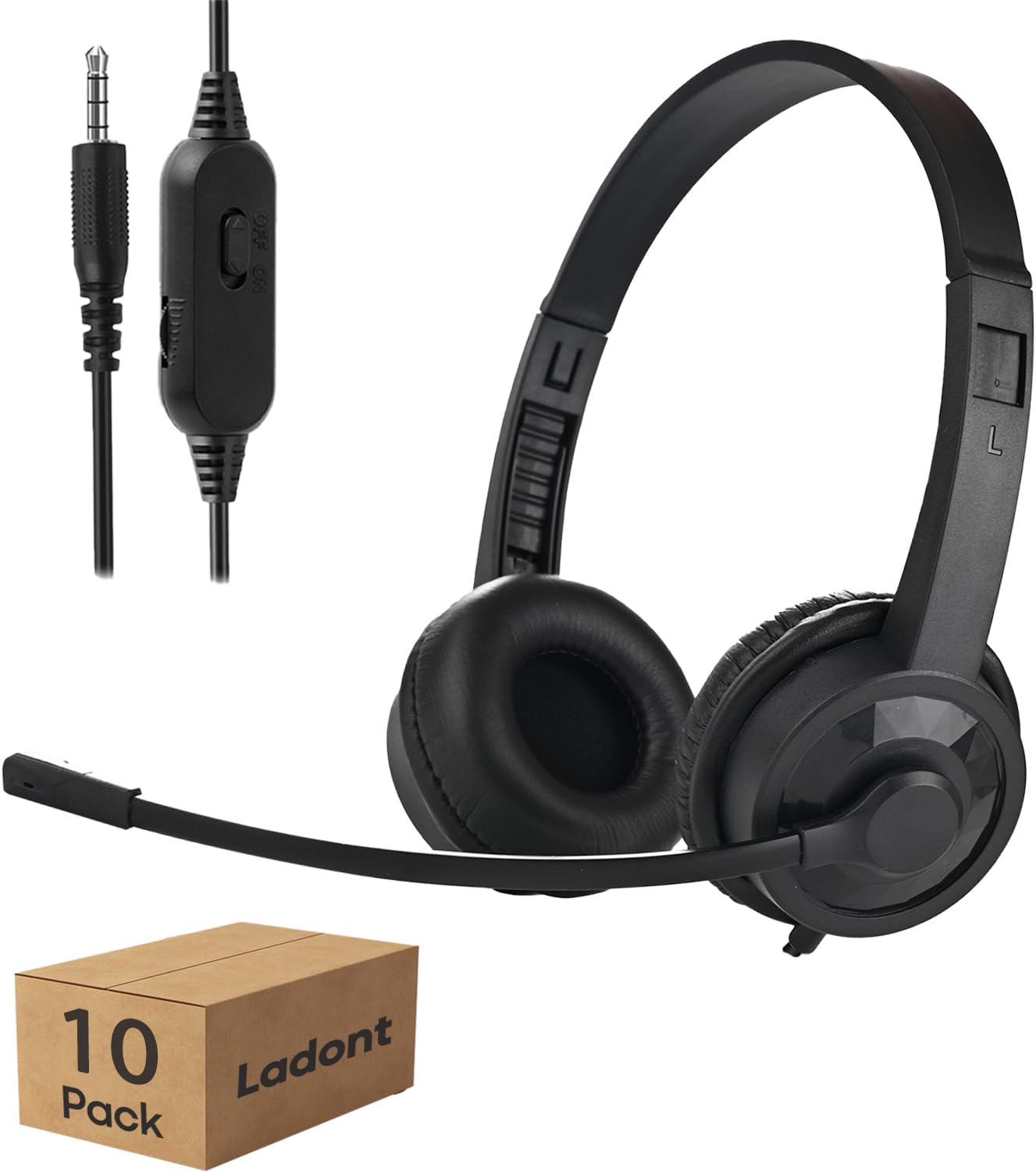 Bulk Headphones with Microphone for Classroom Use - 10 Pack