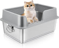 Stainless Steel Litter Box with High Sides and Handle - Large Durable