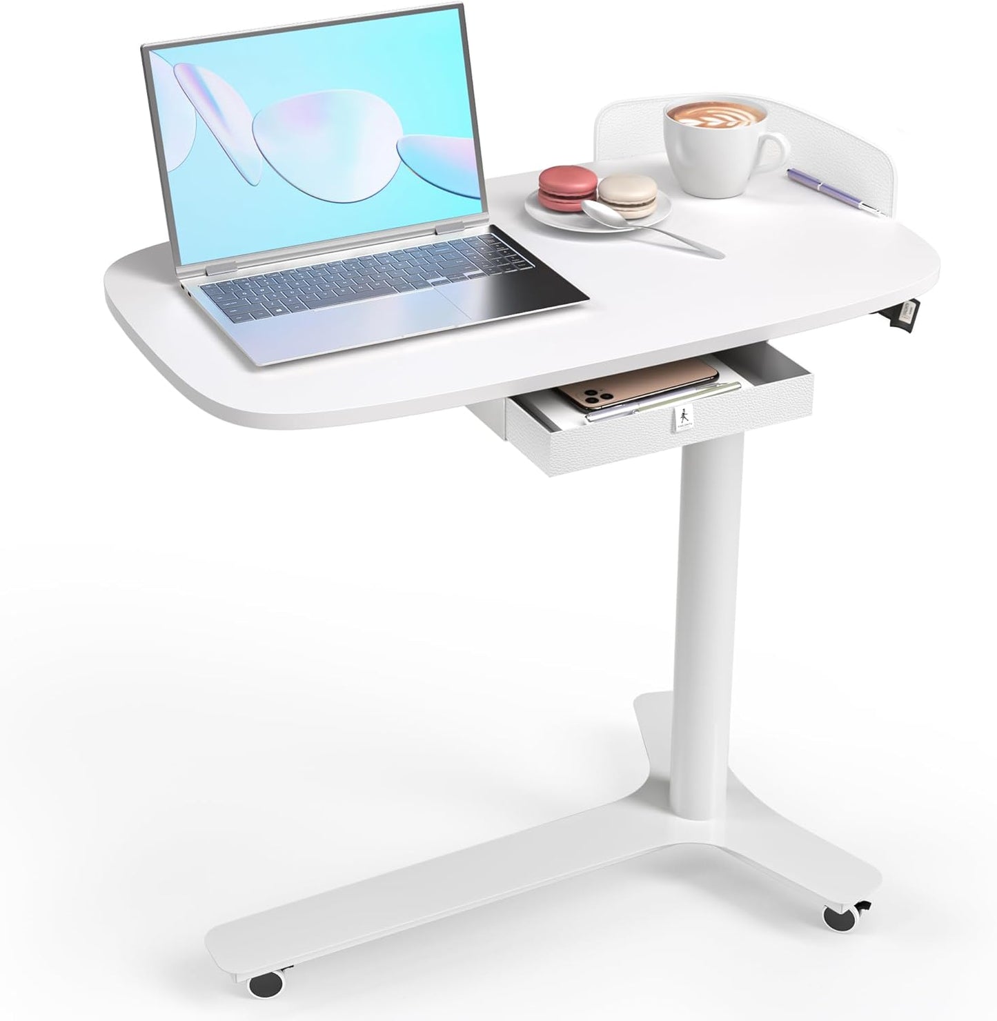 Rolling Desk Adjustable Height with Drawer and Wheels for Home Office
