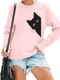 Cat Sweatshirts for Women Graphic Print Sweatshirt - Cute, Lightweight