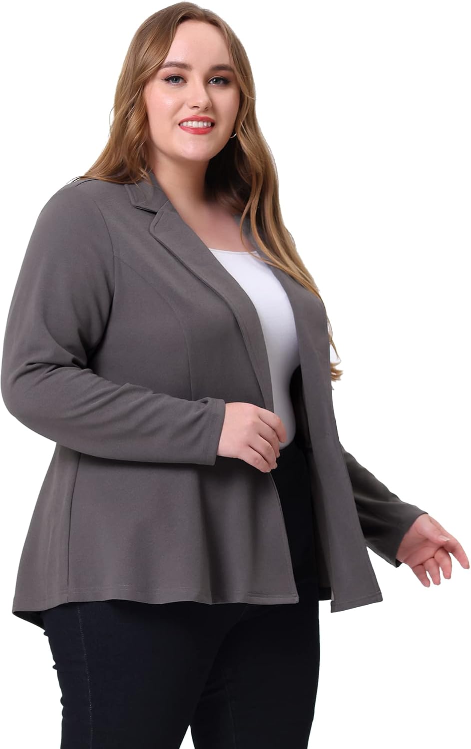 Plus Size Women's Blazer with Notch Panel for Business Casual Wear