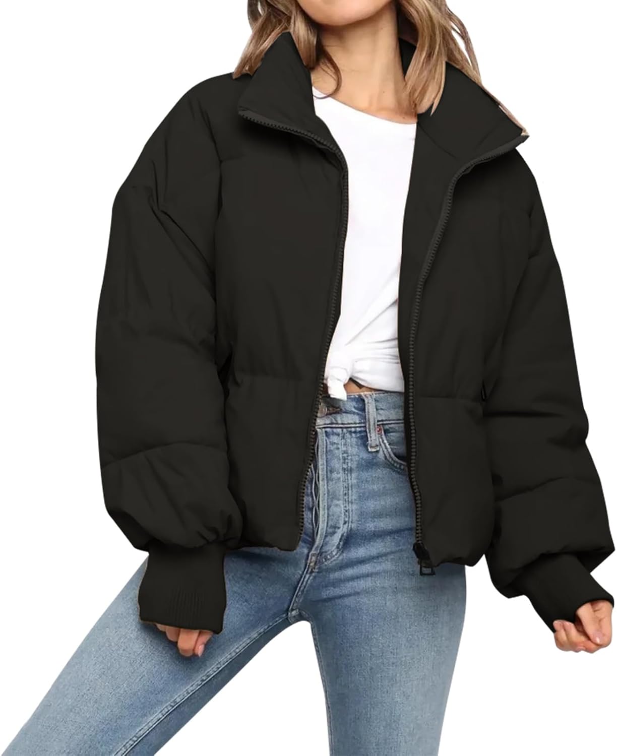 Womens Winter Cropped Puffer Jacket Coat for Cold Weather