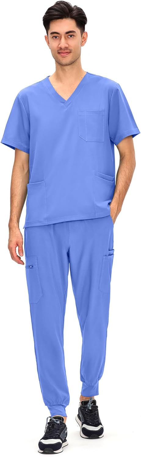 COZYFIT Scrubs for Men - 4 Pockets V-Neck Top & Jogger Pants
