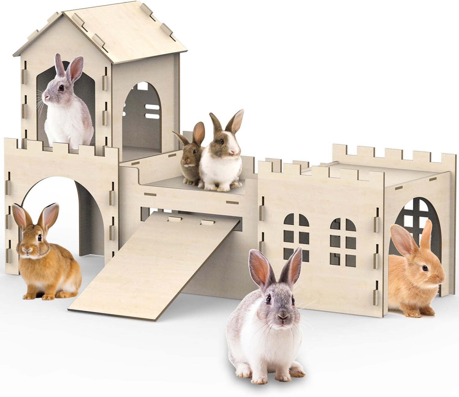 Large Bunny House and Hideouts for Happy Rabbits and Pets