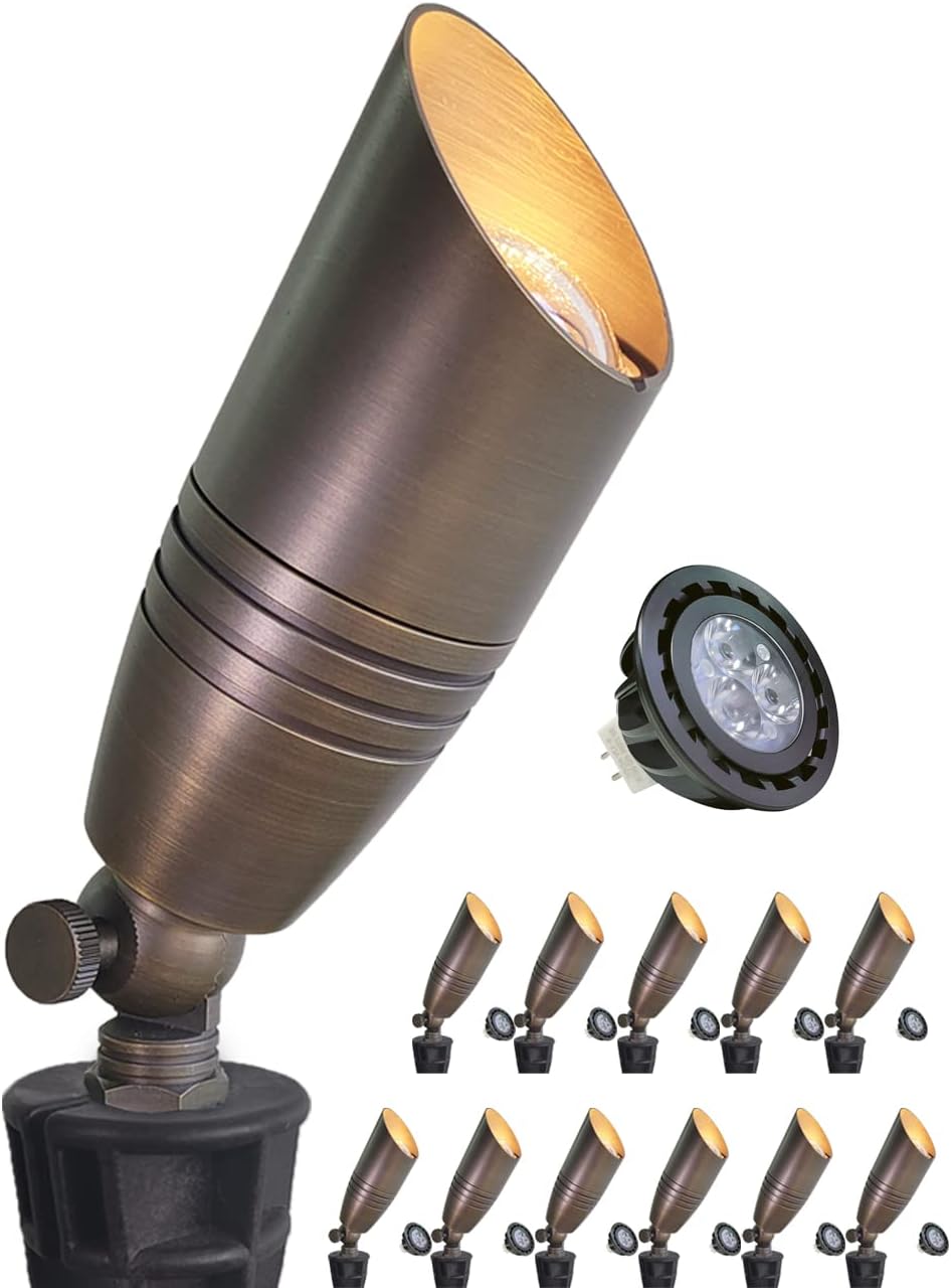 MALORY Brass Landscape Spotlights 12-Pack for Outdoor Lighting