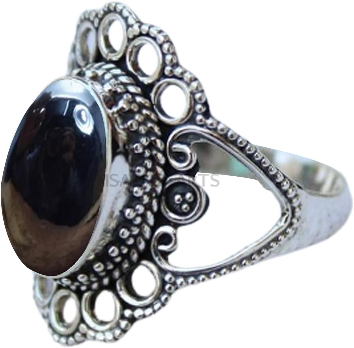 Solid 925 Sterling Silver Ring with Genuine Black Onyx Gemstone