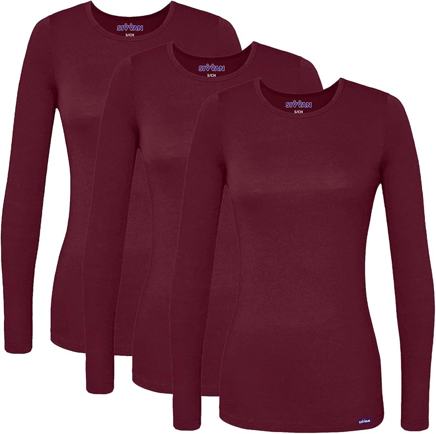 Sivvan Scrubs for Women - Long Sleeve Comfort Underscrub Tee 3-Pack