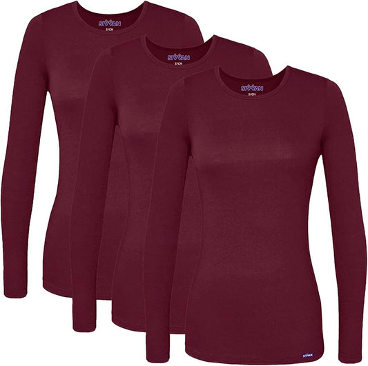 Sivvan Scrubs for Women - Long Sleeve Comfort Underscrub Tee 3-Pack